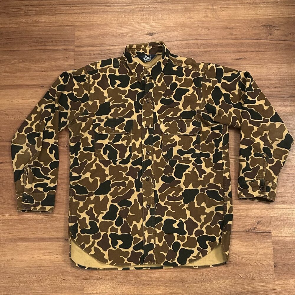 Vintage Woolrich Men’s Duck Camo Wool Button Up Made In USA Size Large / XL